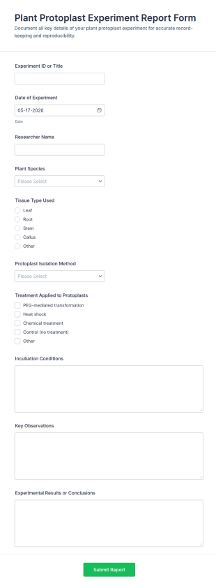 Plant Protoplast Experiment Report Form Template