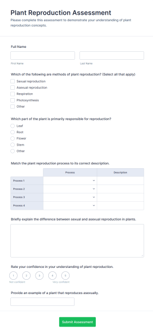 Plant Reproduction Assessment Form Template