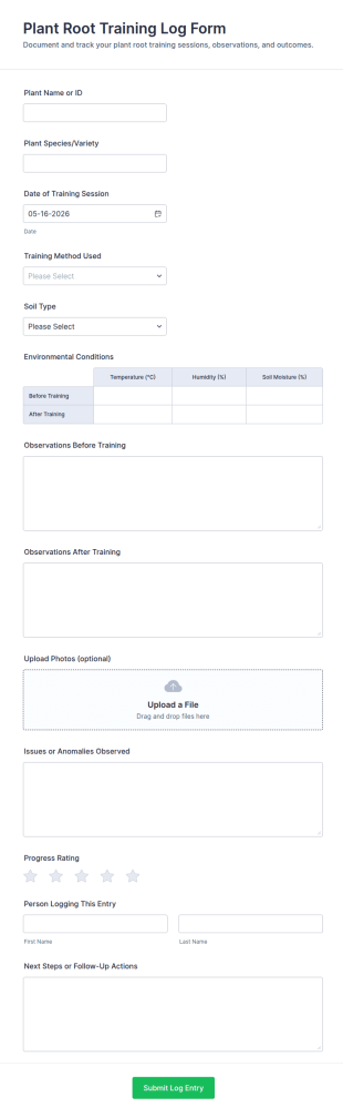 Plant Root Training Log Form Template