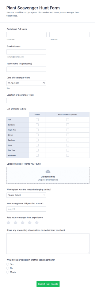 Plant Scavenger Hunt Form Template
