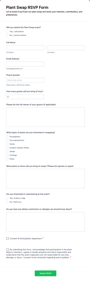 Plant Swap RSVP Form Template