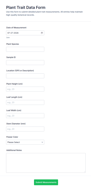 Plant Trait Data Form Template