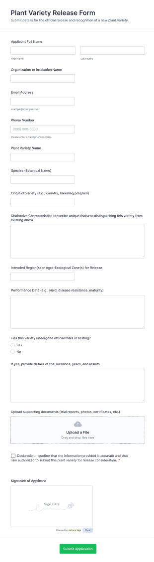 Plant Variety Release Form Form Template