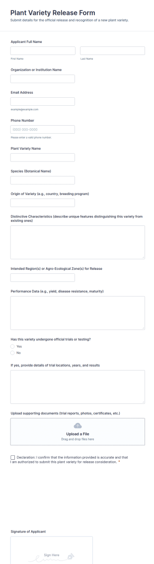 Plant Variety Release Form Template