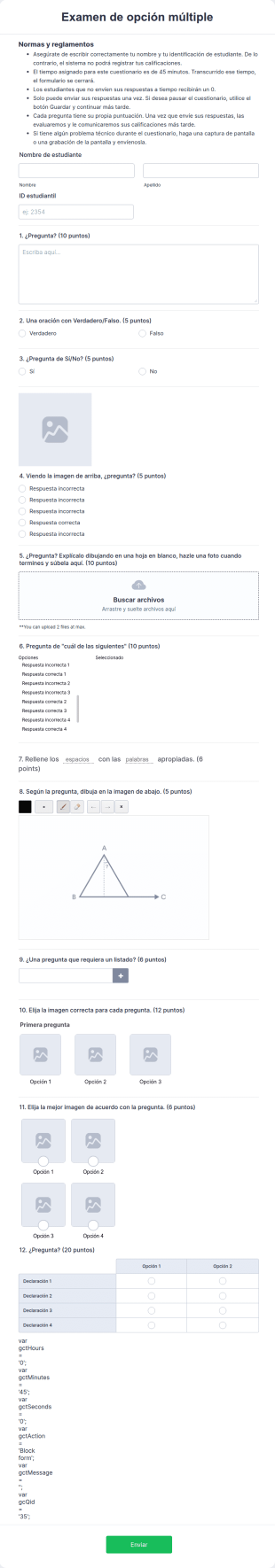 Plantilla De Examen De Opción Múltiple