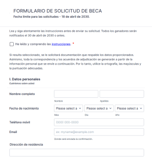Plantilla De Formulario De Solicitud De Beca