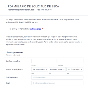 Plantilla De Formulario De Solicitud De Beca