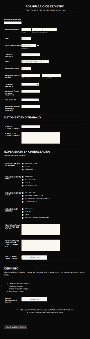 Plantilla De Inscripción De Equipos Cheerleaders