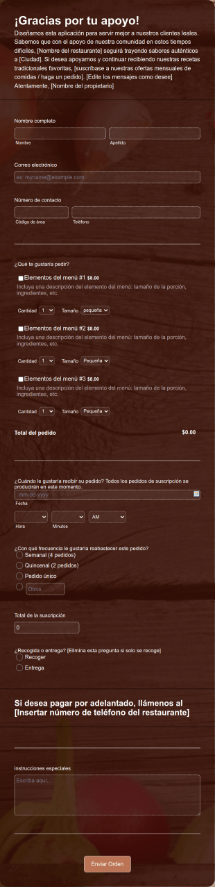 Plantilla De Pedido En Línea De Restaurante COVID 19 Form Template