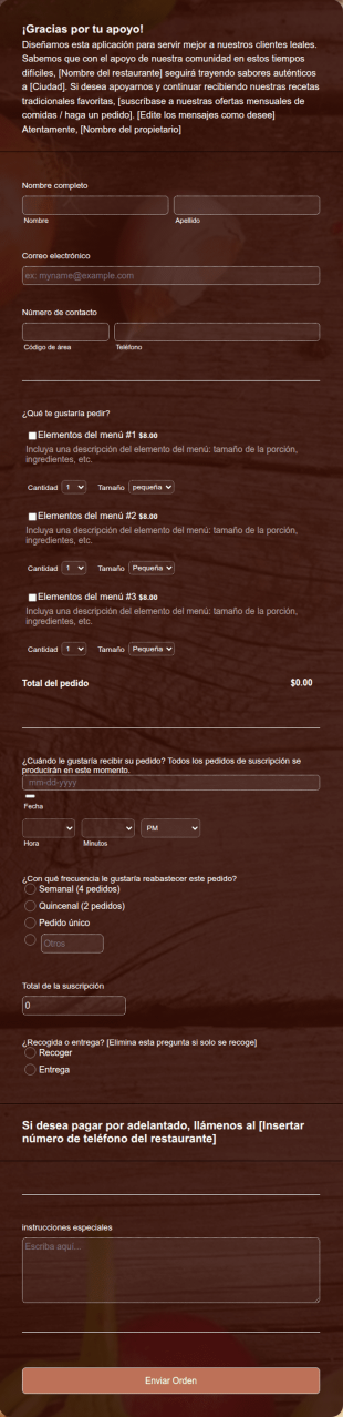 Plantilla De Pedido En Línea De Restaurante COVID 19