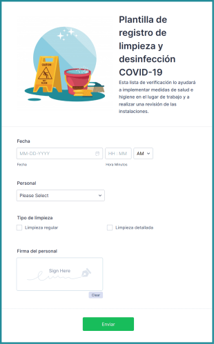 Plantilla De Registro De Limpieza Y Desinfección COVID 19 Form Template