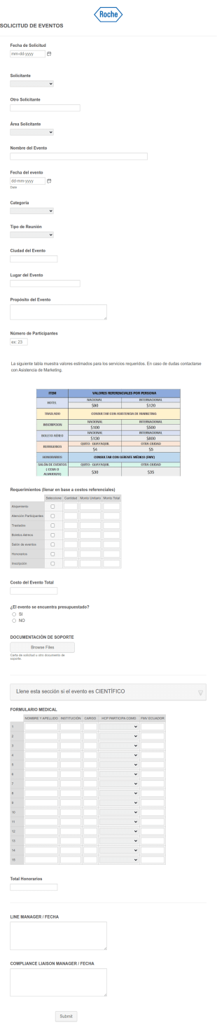 Plantilla De Solicitud De Eventos