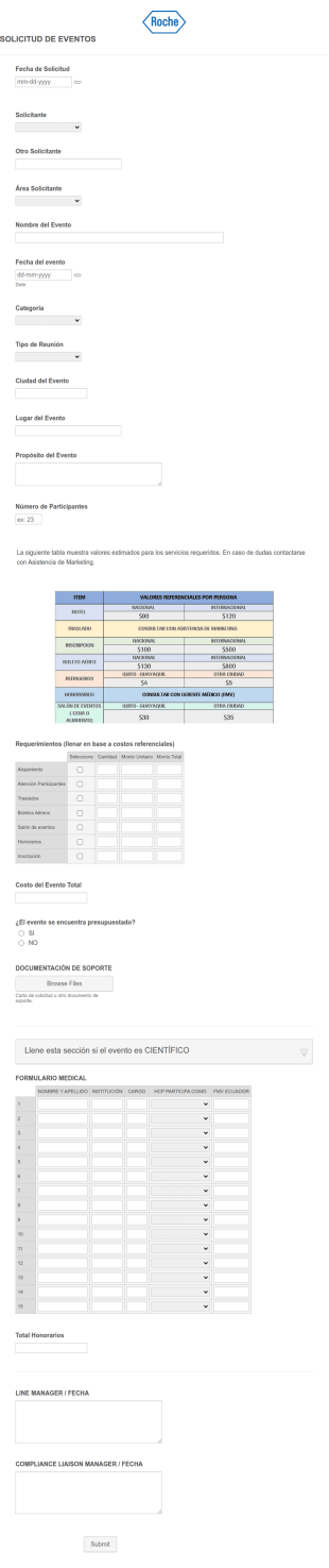 Plantilla De Solicitud De Eventos