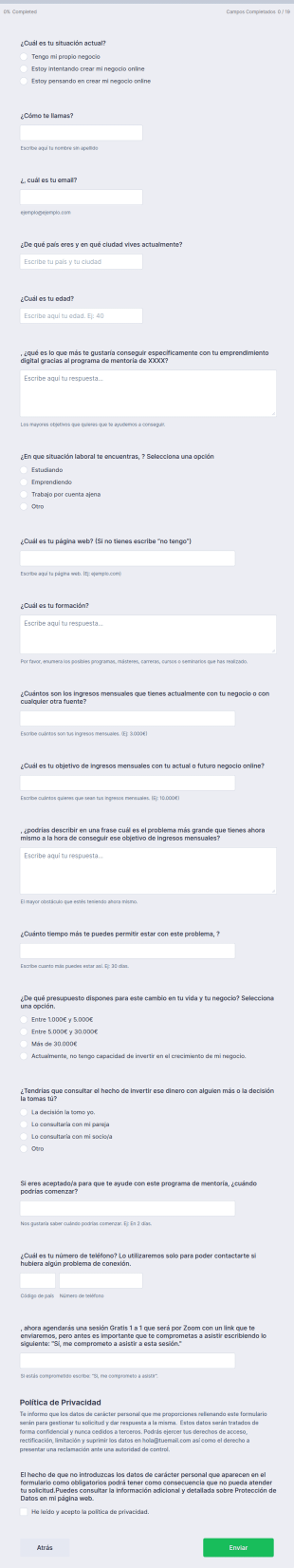 Formulario Sesión Claridad