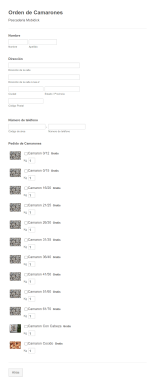 Plantilla Para Orden De Mariscos
