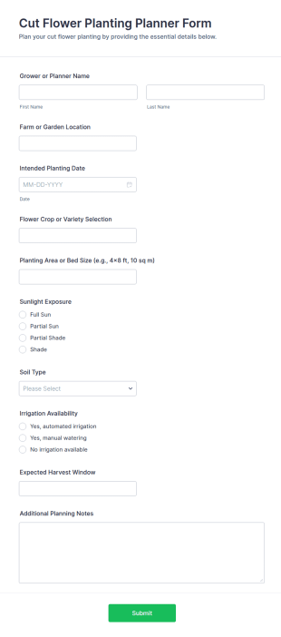 Planting Planning Form Template