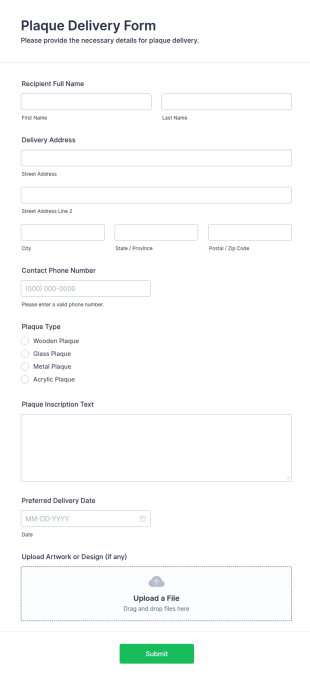 Plaque Delivery Form Template
