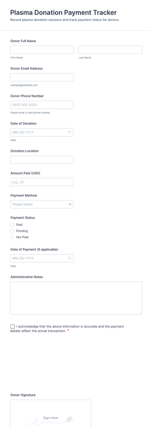 Plasma Donation Payment Tracker Form Template