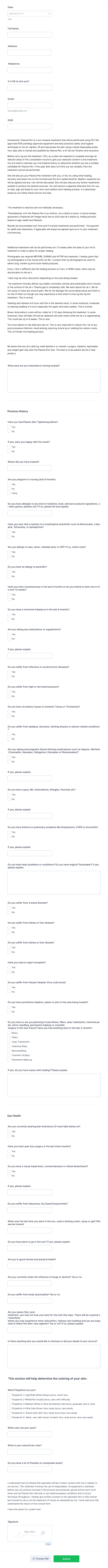 Plasma Pen Consultation Form Template