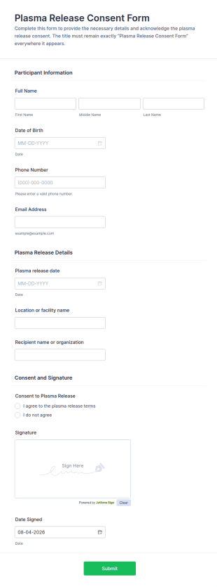 Plasma Release Consent Form Template