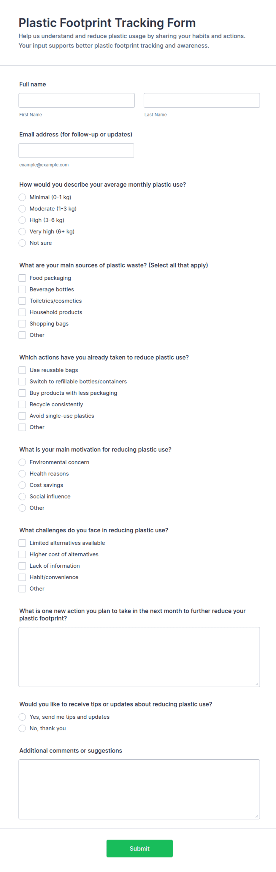 Plastic Footprint Tracking Form Template | Jotform