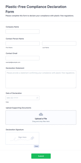Plastic Free Compliance Declaration Form Template