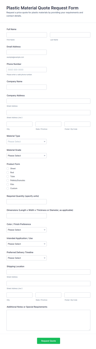 Plastic Material Quote Request Form Template