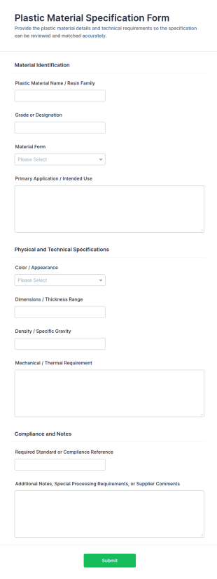 Plastic Material Specification Form Template