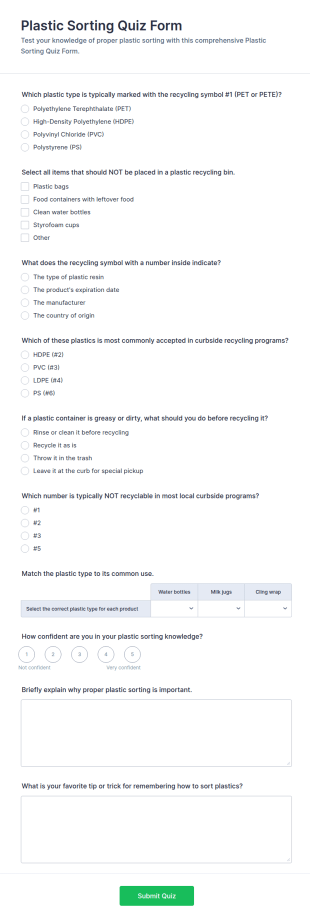 Plastic Sorting Quiz Form Template
