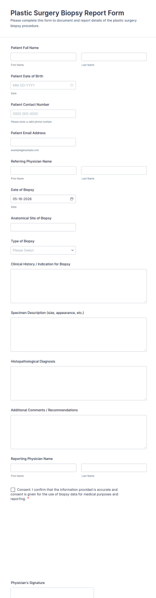Plastic Surgery Biopsy Report Form Template