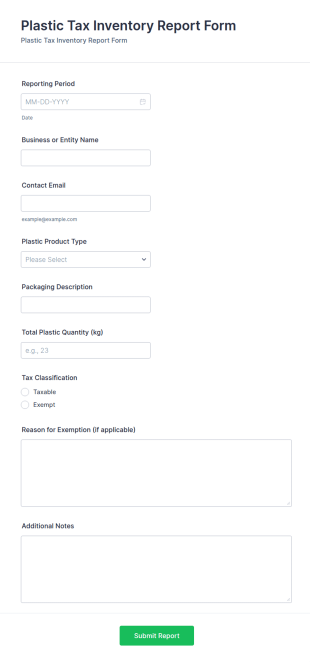 Plastic Tax Inventory Report Form Template