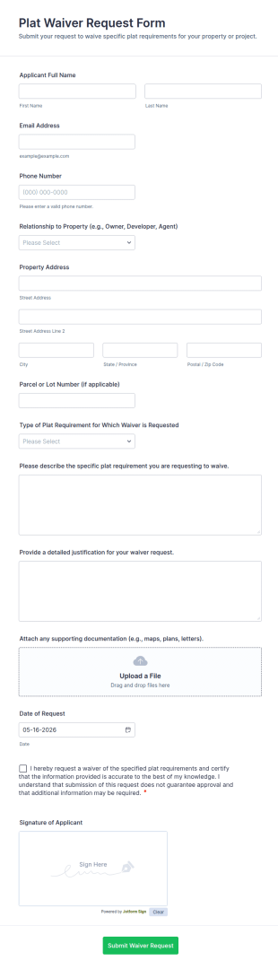 Plat Waiver Request Form Template