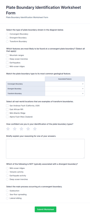 Plate Boundary Identification Worksheet Form Template