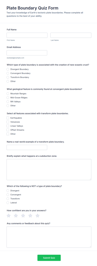 Plate Boundary Quiz Form Template