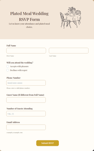 Plated Meal Wedding RSVP Form Template