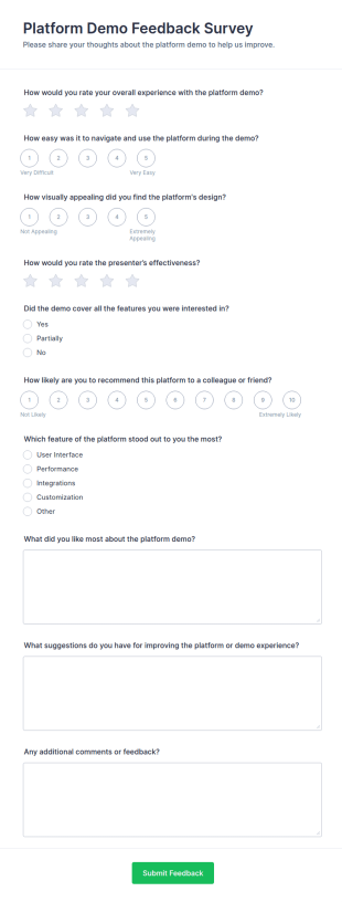 Platform Demo Feedback Survey Form Template