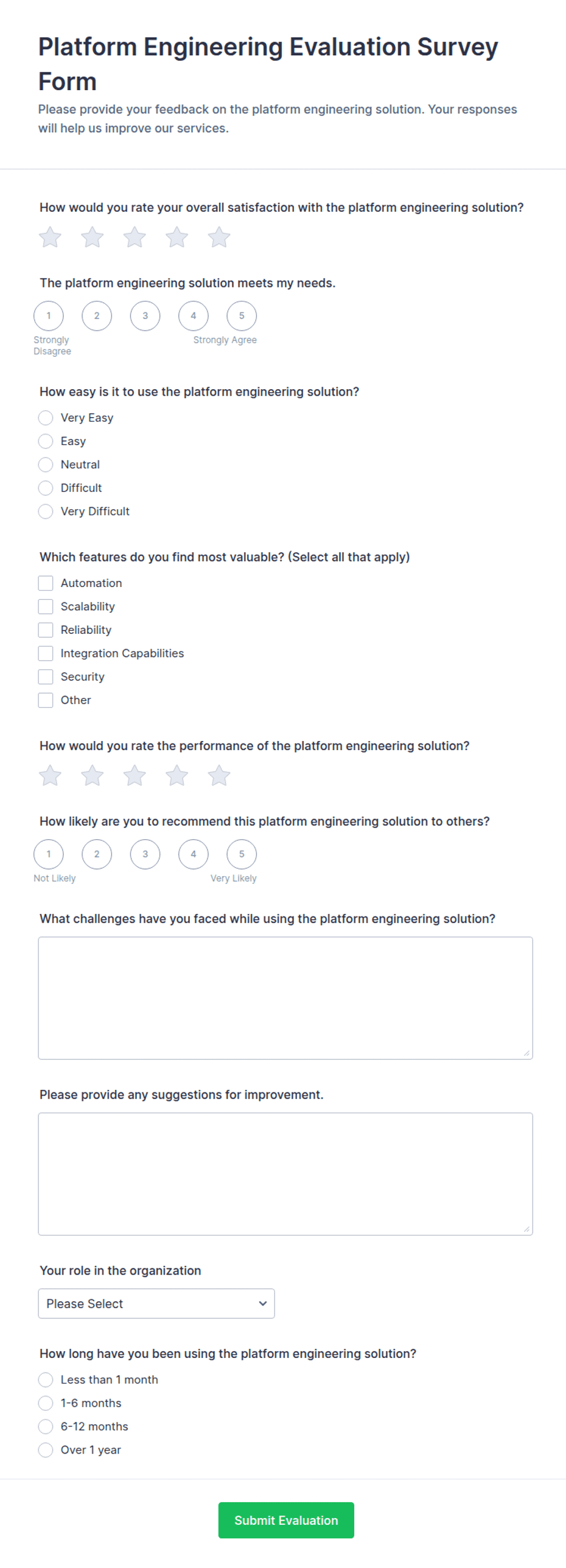 Platform Engineering Evaluation Survey Form Template | Jotform