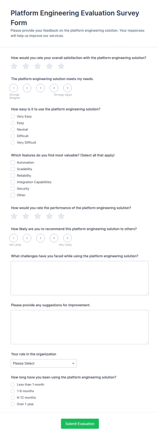 Platform Engineering Evaluation Survey Form Template