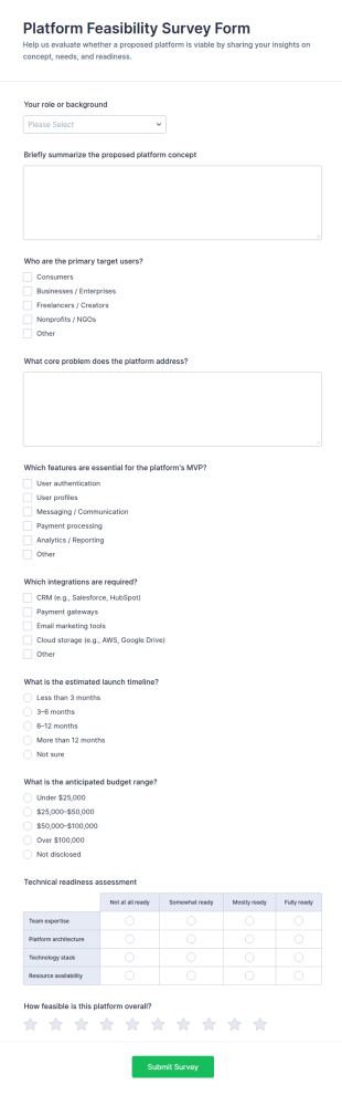 Platform Feasibility Survey Form Template