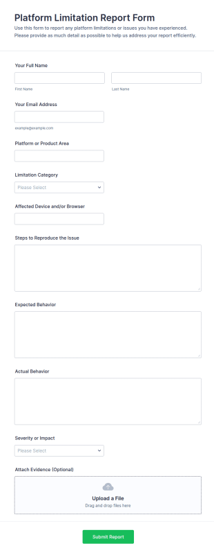 Platform Limitation Report Form Template