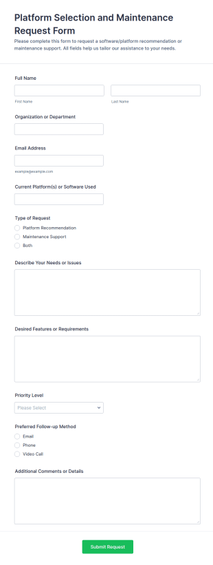 Platform Selection And Maintenance Request Form Template
