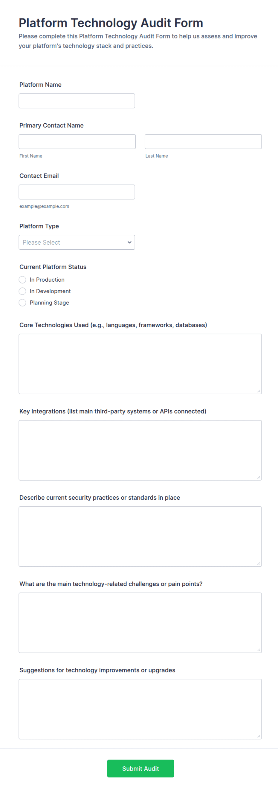 Platform Technology Audit Form Template | Jotform