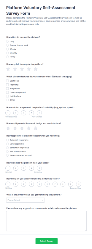 Platform Voluntary Self Assessment Survey Form Template