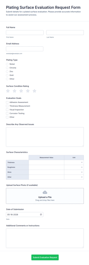 Plating Surface Evaluation Request Form Template