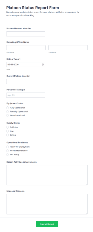 Platoon Status Report Form Template