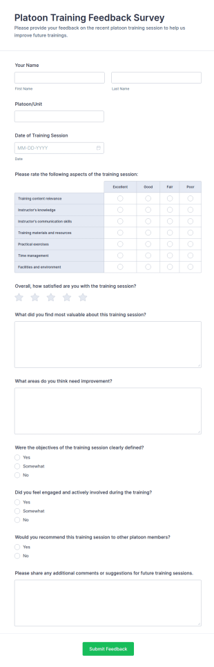 Platoon Training Feedback Survey Form Template