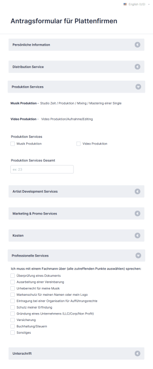 Plattenfirma Antragsformular Form Template