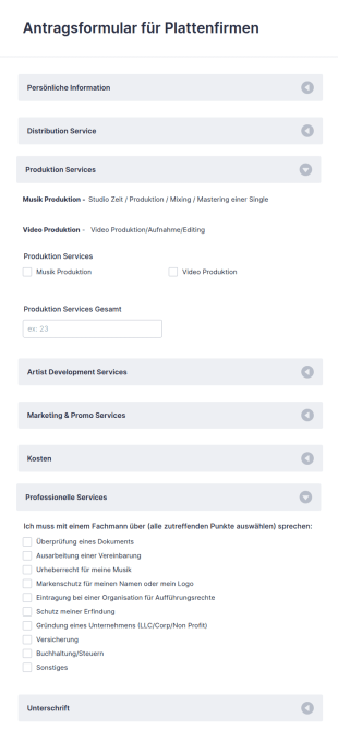 Plattenfirma Antragsformular