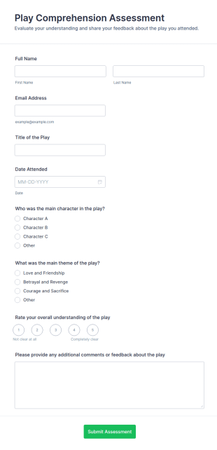Play Comprehension Assessment Form Template