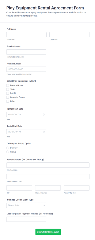 Play Equipment Rental Agreement Form Template